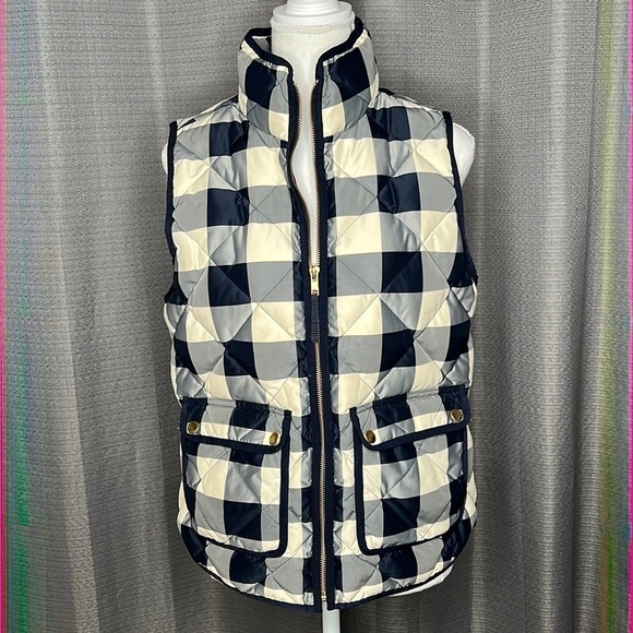 J. Crew Jackets & Blazers - J. CREW SMALL BLUE AND CREAM PLAID DOWN PUFFER VEST